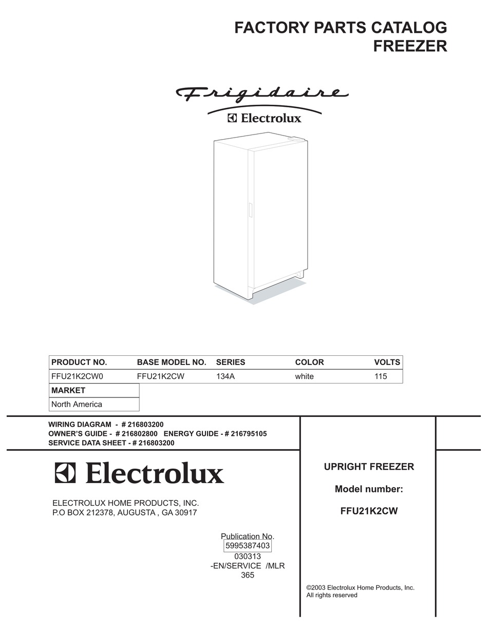 FRIGIDAIRE FFU21K2CW FREEZER FACTORY PARTS CATALOG ManualsLib