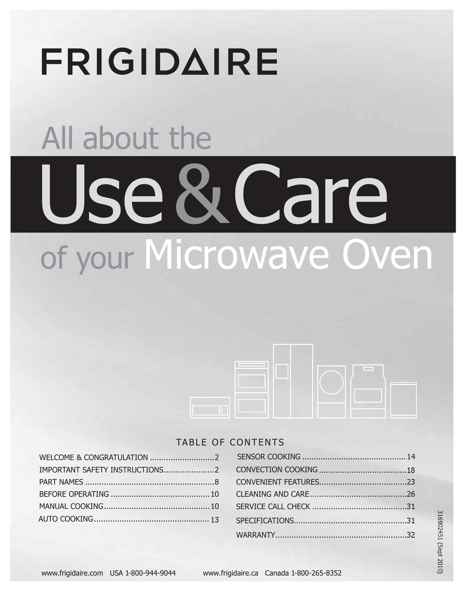 Microwave Oven Frigidaire Gallery Fgmv154clf Use Care Manual