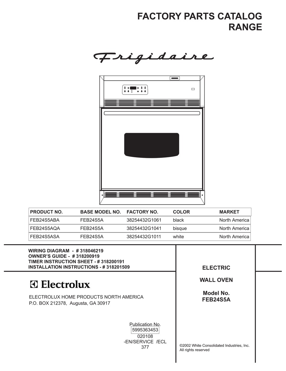 FRIGIDAIRE FEB24S5A OVEN FACTORY PARTS CATALOG ManualsLib