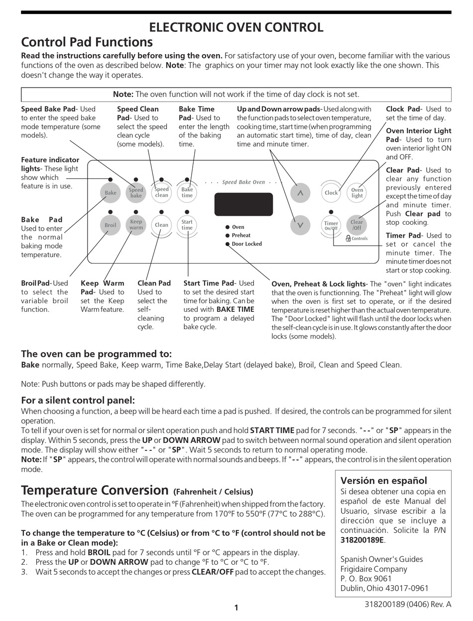 FRIGIDAIRE FEB30S7FCB OVEN CONTROL MANUAL | ManualsLib