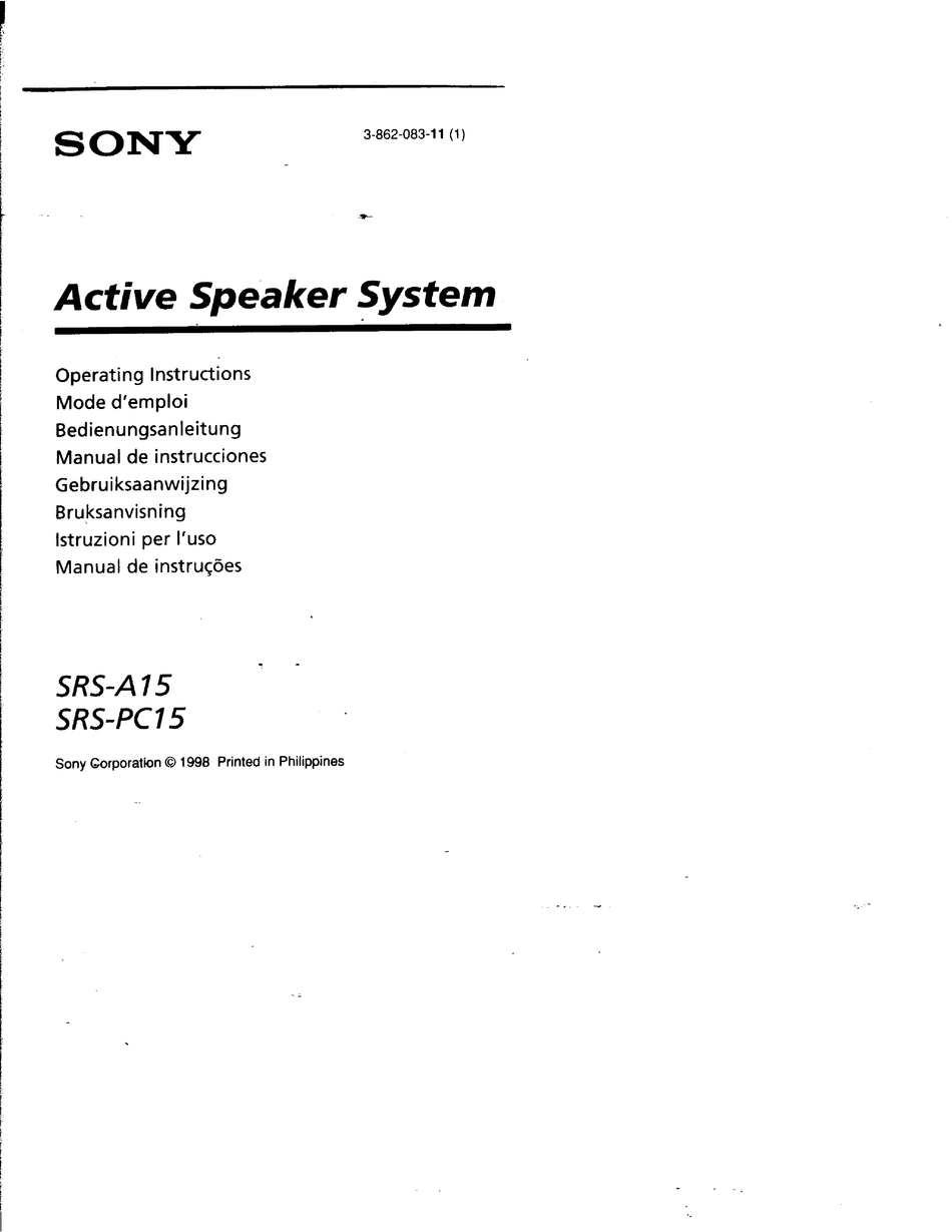 SONY SRS-A15 OPERATING INSTRUCTIONS MANUAL Pdf Download | ManualsLib