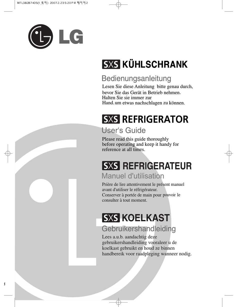 LG GWL227YUQA REFRIGERATOR USER MANUAL | ManualsLib