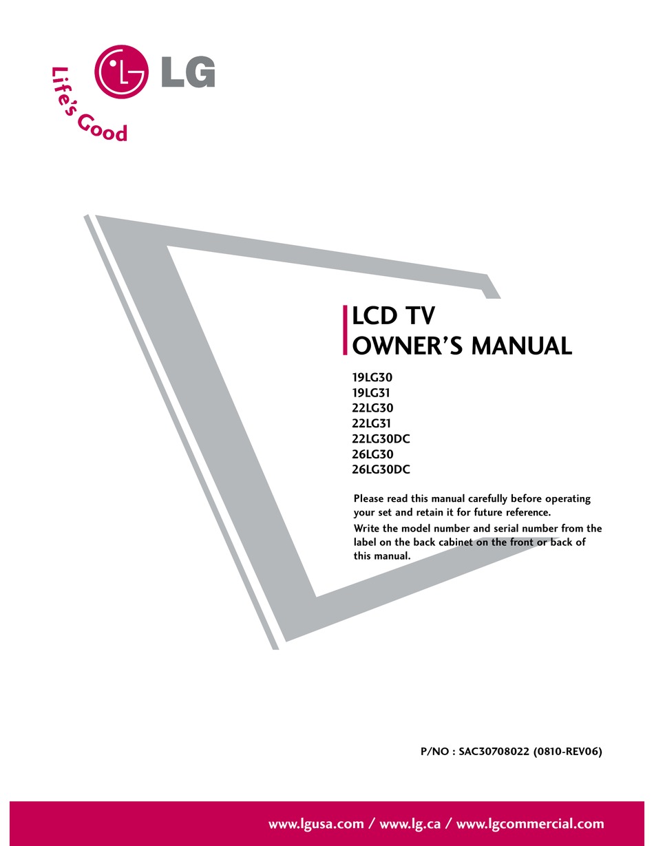 LG 22LG30-UA LCD TV OWNER'S MANUAL | ManualsLib