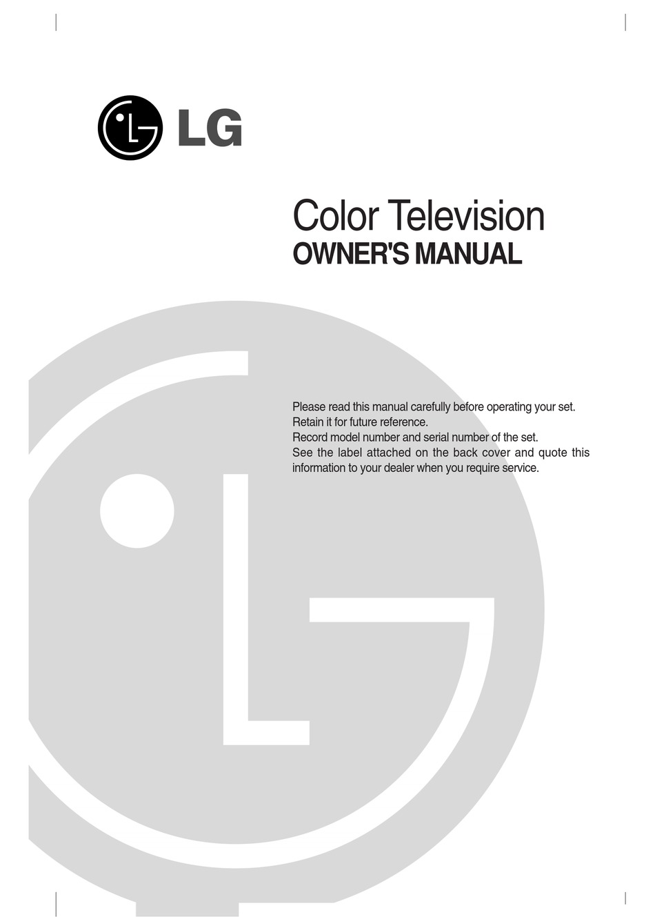 LG 29FX4BL- TV OWNER'S MANUAL | ManualsLib