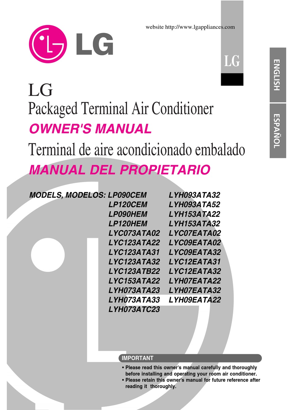 LG LP090HEM AIR CONDITIONER OWNER'S MANUAL | ManualsLib