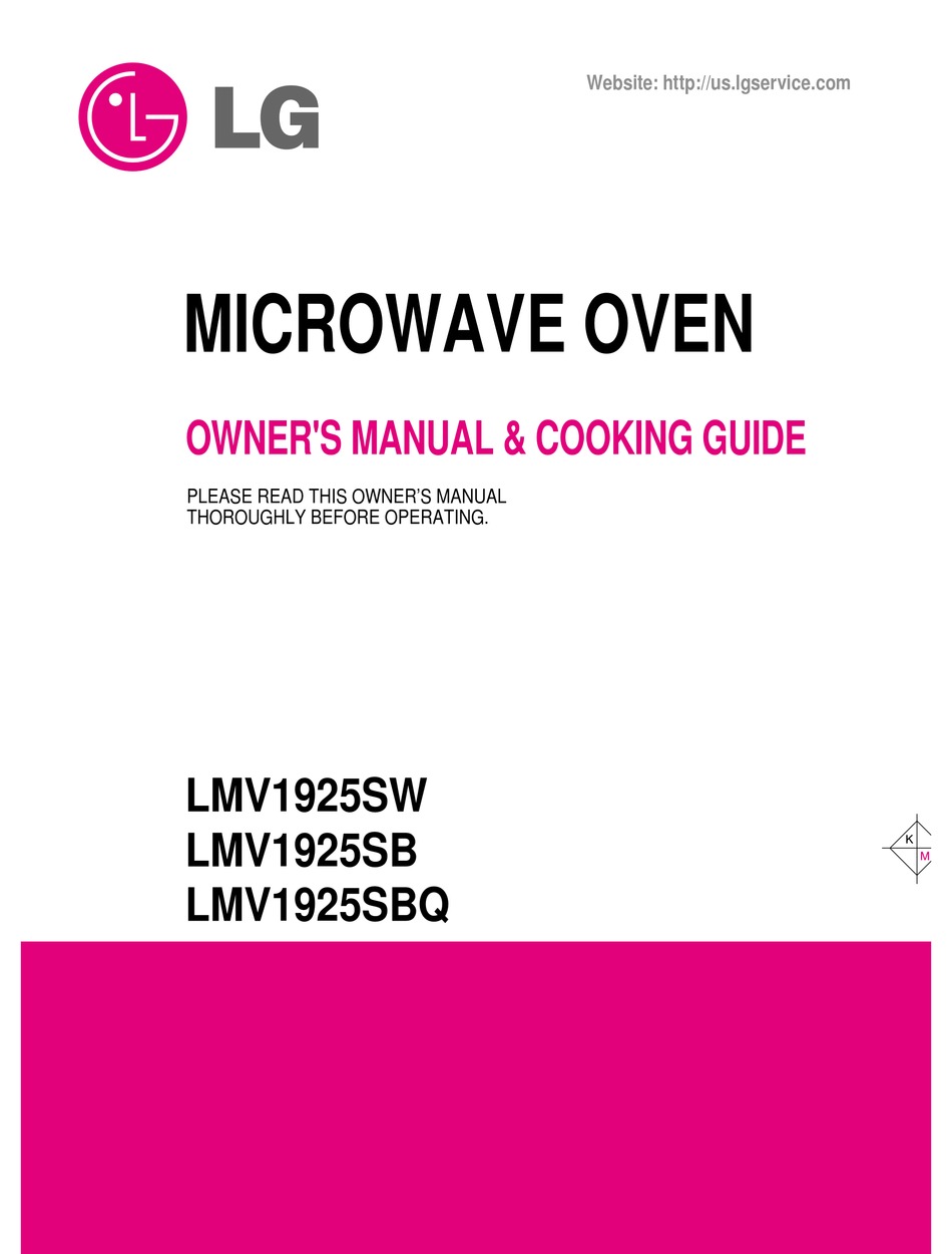LG LMV1925SBQ MICROWAVE OVEN OWNER'S MANUAL & COOKING MANUAL ManualsLib