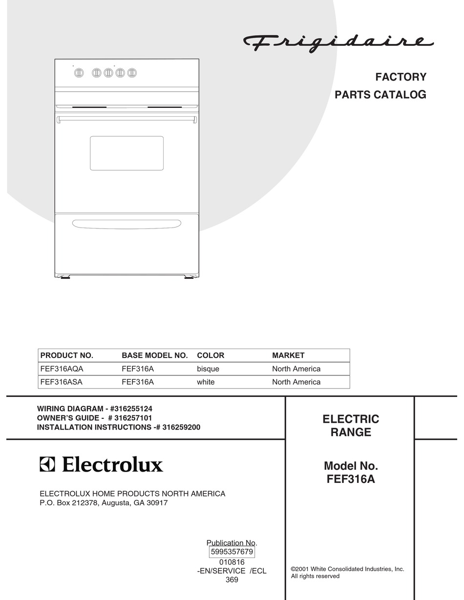 FRIGIDAIRE FEF316A FACTORY PARTS CATALOG Pdf Download | ManualsLib