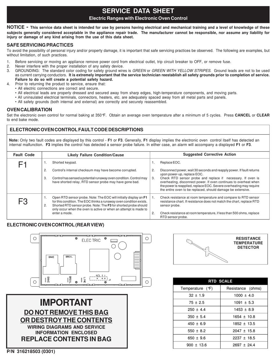 Frigidaire Fef326awe Service Data Sheet Pdf Download 