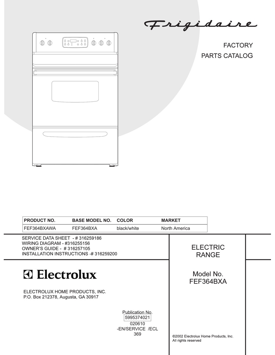 Frigidaire Fef Bxa Factory Parts Catalog Pdf Download Manualslib