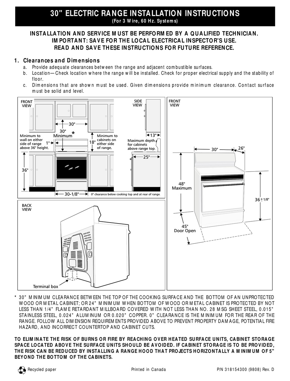 FRIGIDAIRE FEFD67CHSE INSTALLATION INSTRUCTIONS MANUAL Pdf Download
