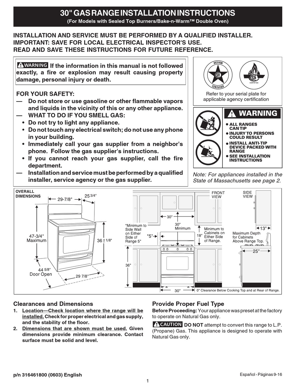 FRIGIDAIRE FGFLMC55ECC INSTALLATION INSTRUCTIONS MANUAL Pdf Download