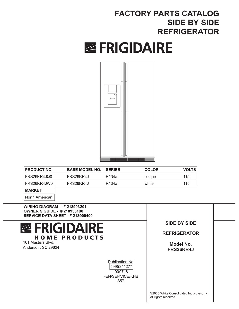 FRIGIDAIRE FRS26KR4J REFRIGERATOR FACTORY PARTS CATALOG ManualsLib