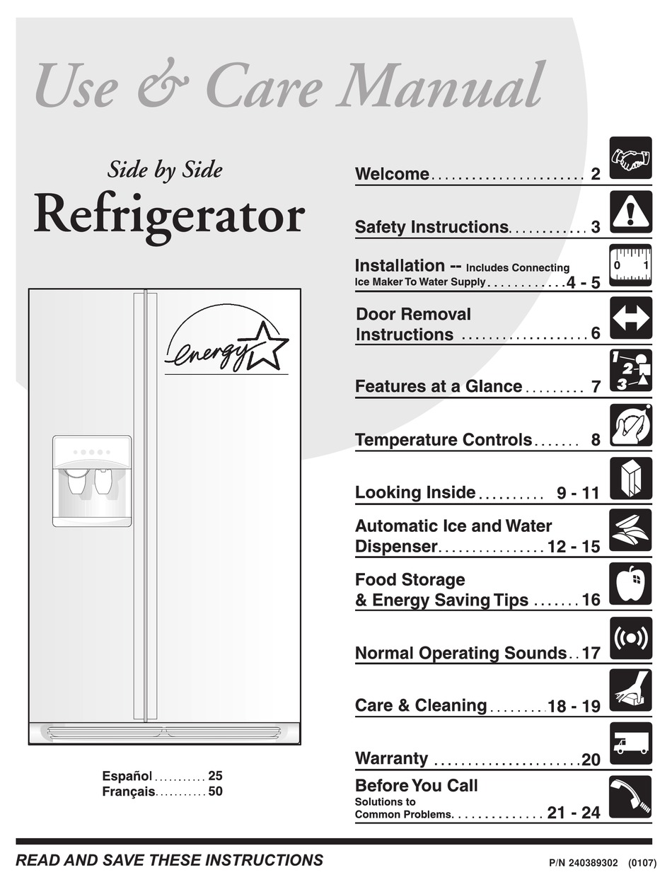 FRIGIDAIRE FRS26W2AW1 REFRIGERATOR USE & CARE MANUAL ManualsLib