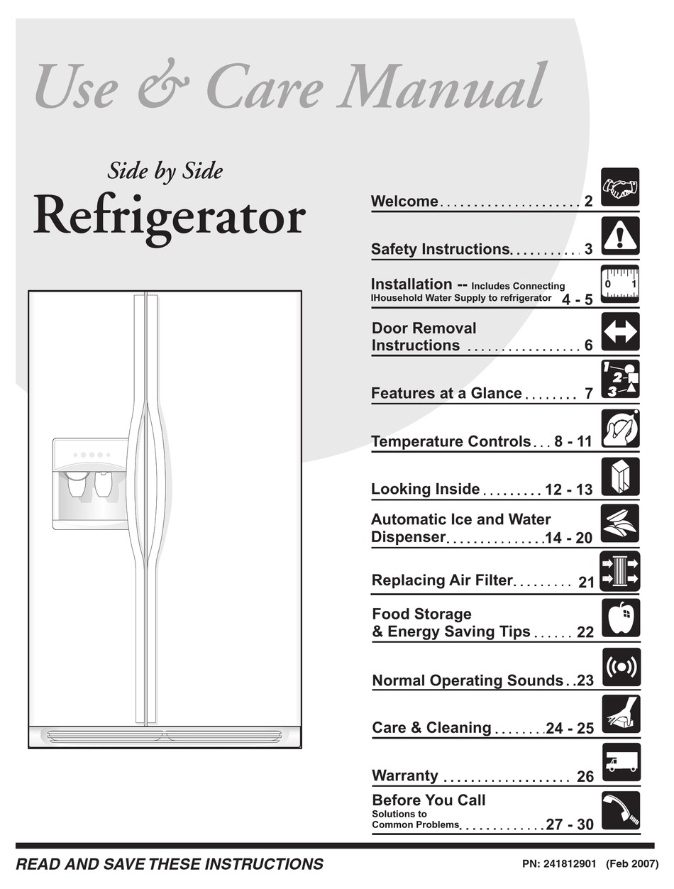 FRIGIDAIRE FRS3R5ESB REFRIGERATOR USE AND CARE MANUAL | ManualsLib