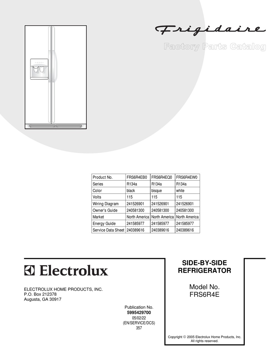 FRIGIDAIRE FRS6R4E REFRIGERATOR FACTORY PARTS CATALOG ManualsLib