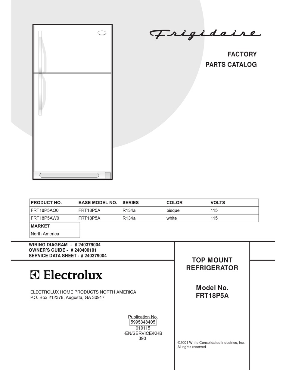 FRIGIDAIRE FRT18P5A REFRIGERATOR FACTORY PARTS CATALOG | ManualsLib