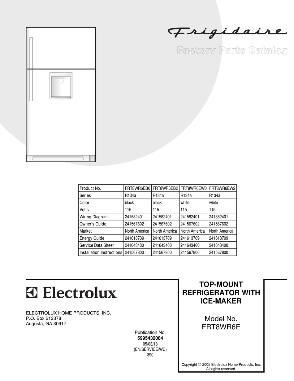 FRIGIDAIRE FRT8WR6E REFRIGERATOR FACTORY PARTS CATALOG | ManualsLib