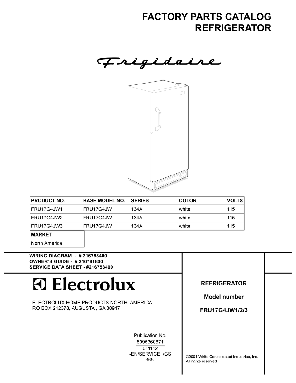 FRIGIDAIRE FRU17G4JW1 REFRIGERATOR FACTORY PARTS CATALOG ManualsLib