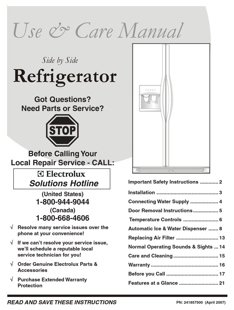 FRIGIDAIRE FSC23F7HS REFRIGERATOR USE AND CARE MANUAL | ManualsLib