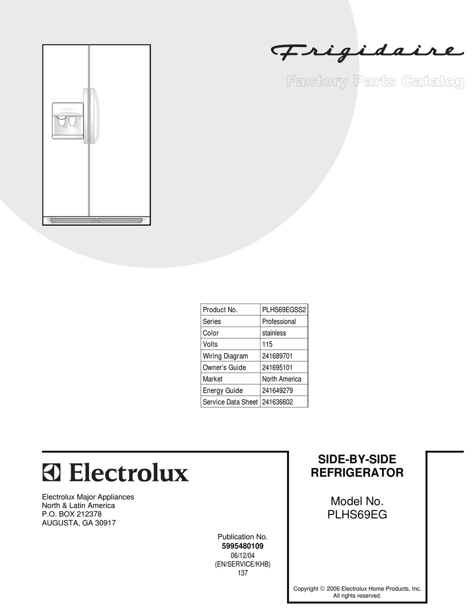 FRIGIDAIRE PLHS69EGS REFRIGERATOR FACTORY PARTS CATALOG ManualsLib