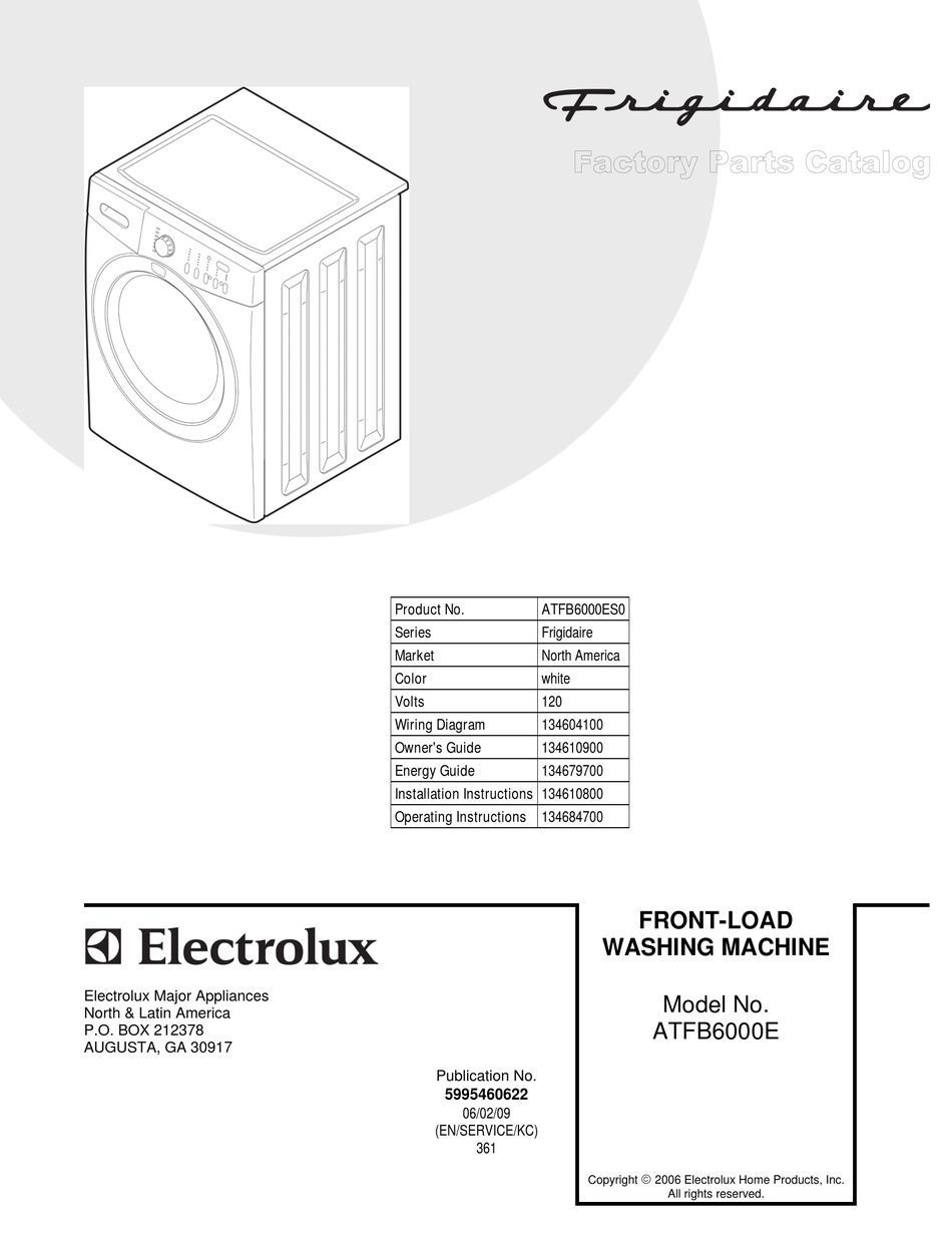 FRIGIDAIRE ATFB6000E WASHER FACTORY PARTS CATALOG ManualsLib