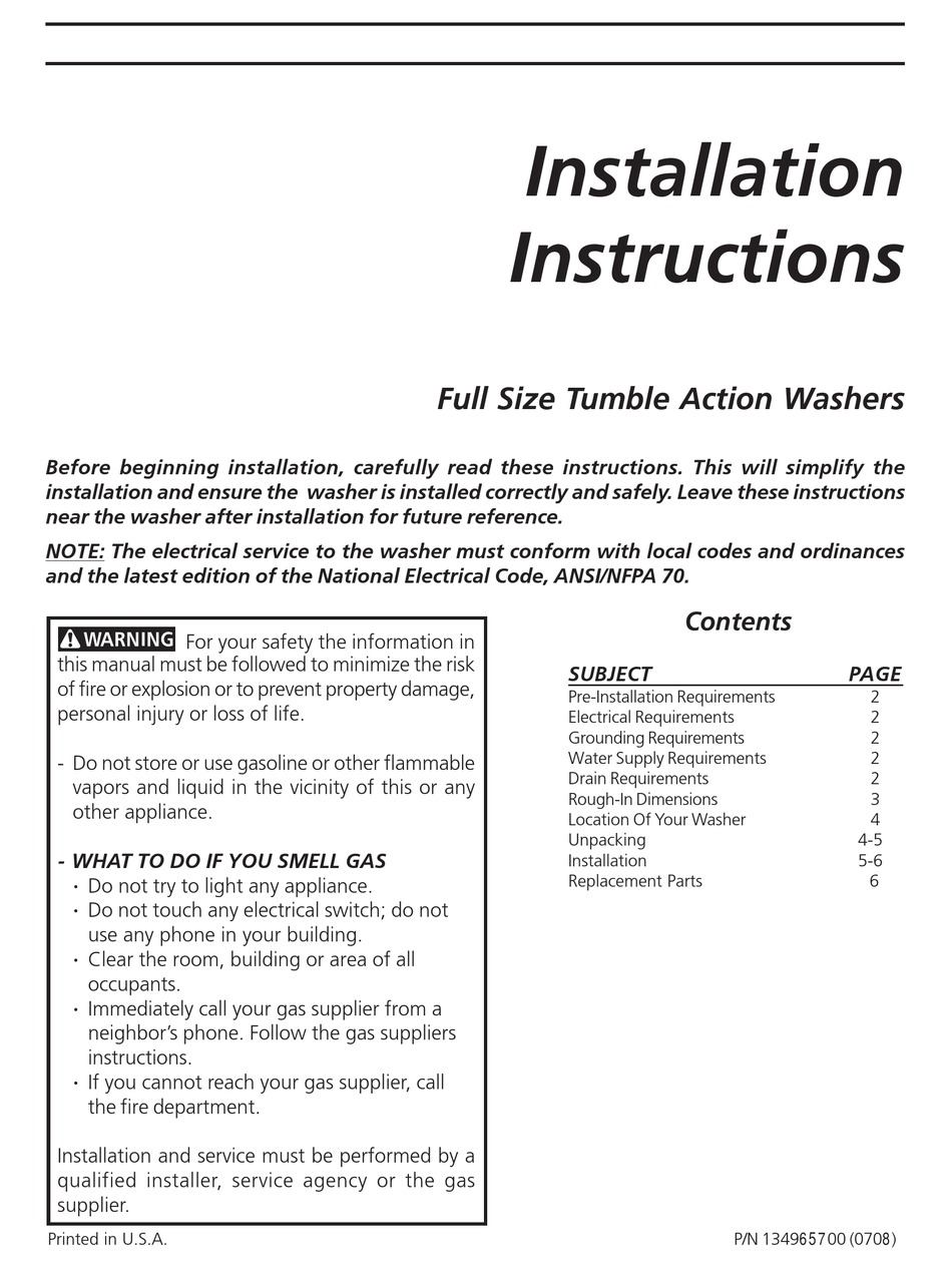 FRIGIDAIRE FTF2140F INSTALLATION INSTRUCTIONS MANUAL Pdf Download