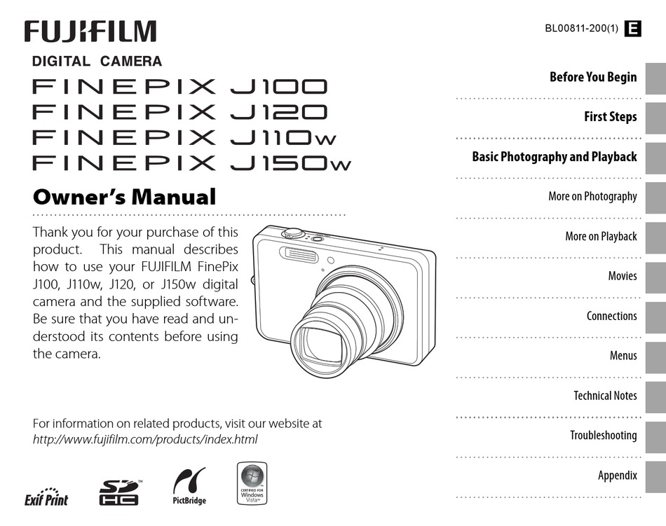 Tegenslag voor mij Doornen FUJIFILM FINEPIX J110W DIGITAL CAMERA OWNER'S MANUAL | ManualsLib