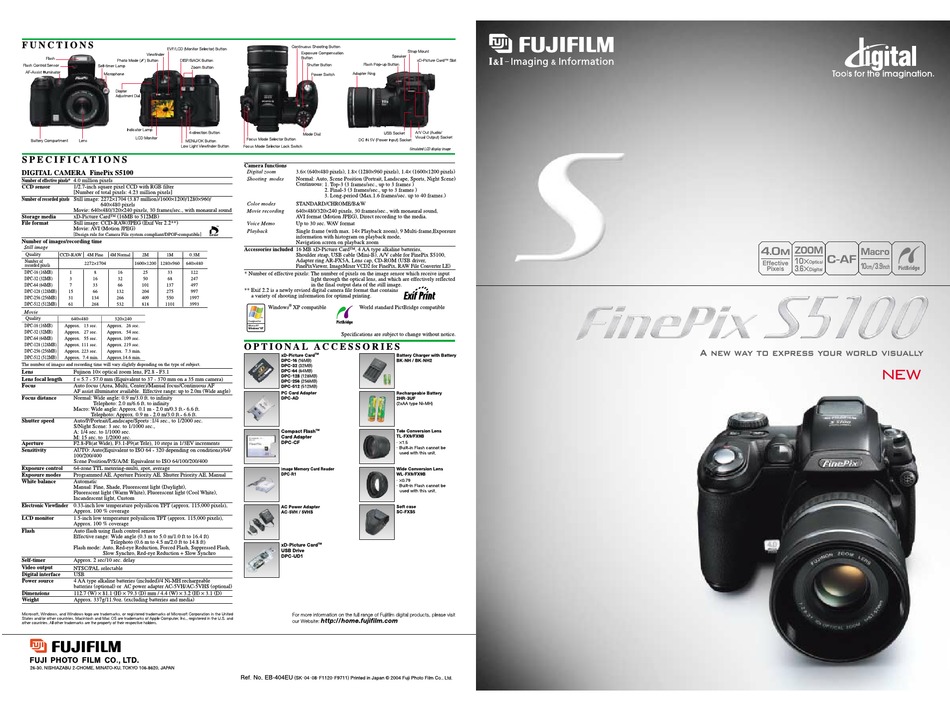 FUJIFILM FINEPIX S5100 DIGITAL CAMERA BROCHURE & SPECS ManualsLib