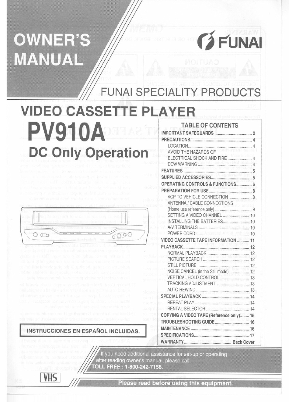 FUNAI PV910A VCR OWNER'S MANUAL ManualsLib
