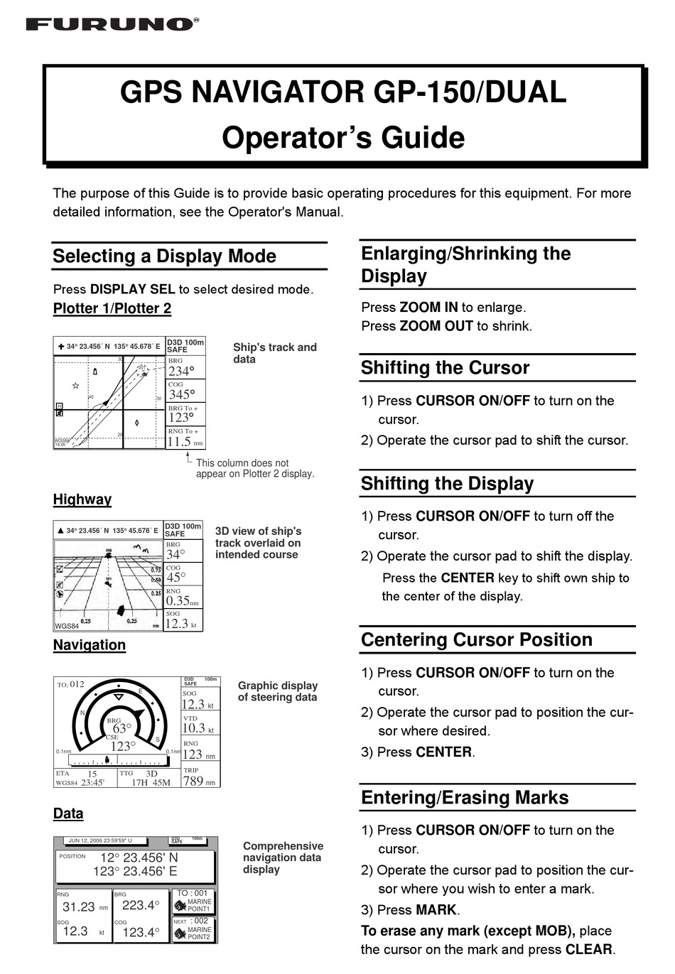 Furuno Gp 150 Gps Operators Manual Manualslib