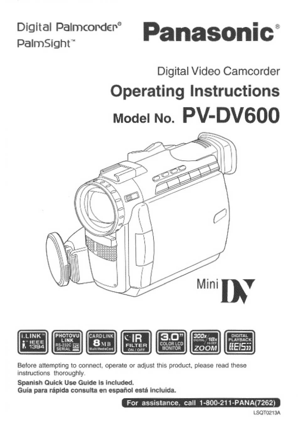 PANASONIC PALMCORDER PALMSIGHT PV-DV600 OPERATING MANUAL Pdf Download