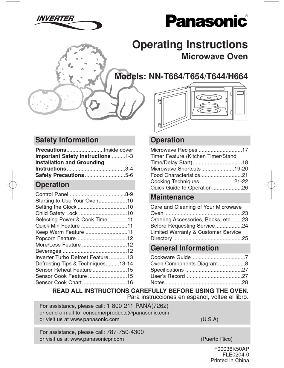PANASONIC NNH664MF MICROWAVE OVEN OPERATING INSTRUCTIONS MANUAL