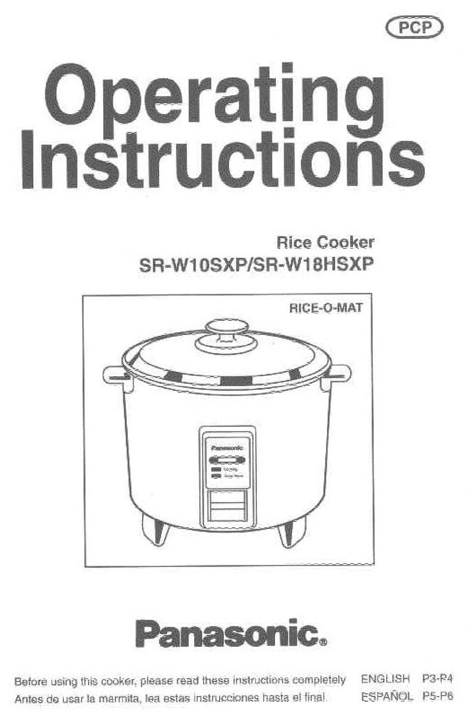 PANASONIC SRW18HSXP RICE COOKER OPERATING MANUAL ManualsLib