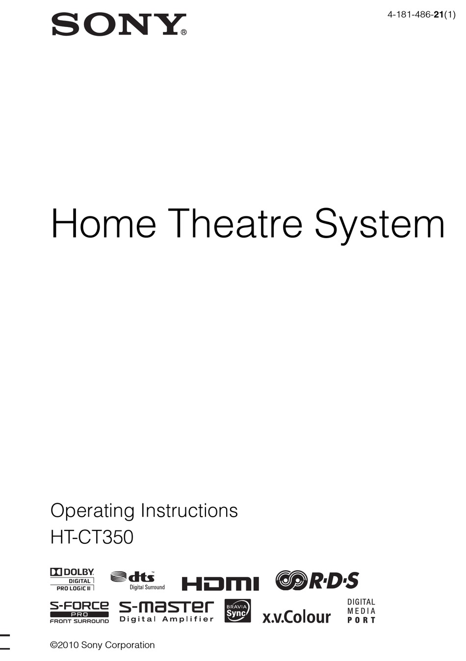 SONY HT-CT350 OPERATING INSTRUCTIONS MANUAL Pdf Download | ManualsLib