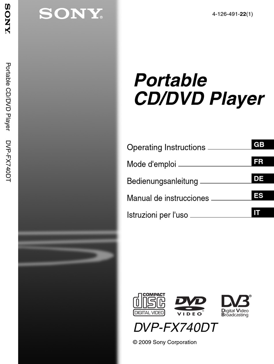 SONY DVP-FX740DT PORTABLE DVD PLAYER OPERATING INSTRUCTIONS MANUAL