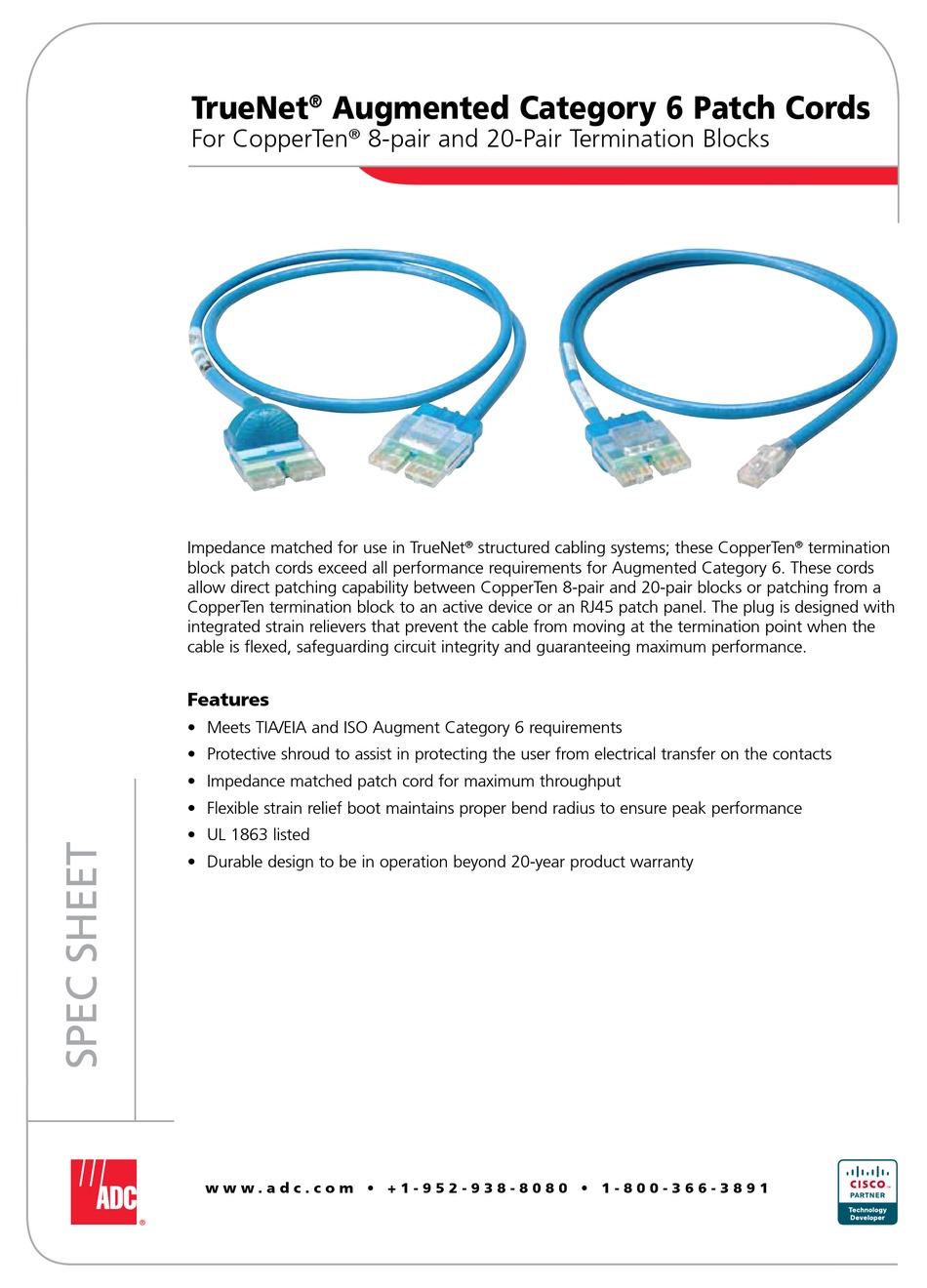 ADC AUGMENTED CATEGORY 6 PATCH CORDS NETWORK CABLE