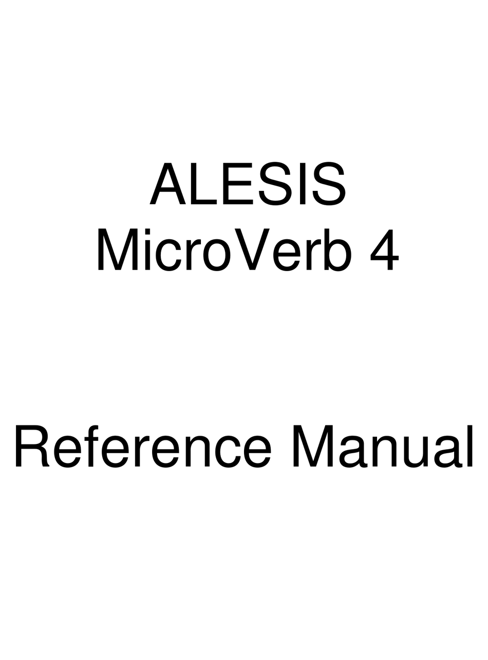Alesis Microverb 4 Reference Manual Pdf Download Manualslib