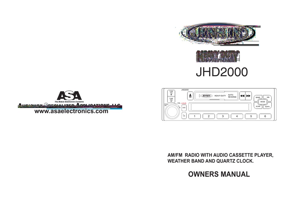 JENSEN AM/FM RADIO WITH AUDIO CASSETTE PLAYER CAR RECEIVER OWNER'S