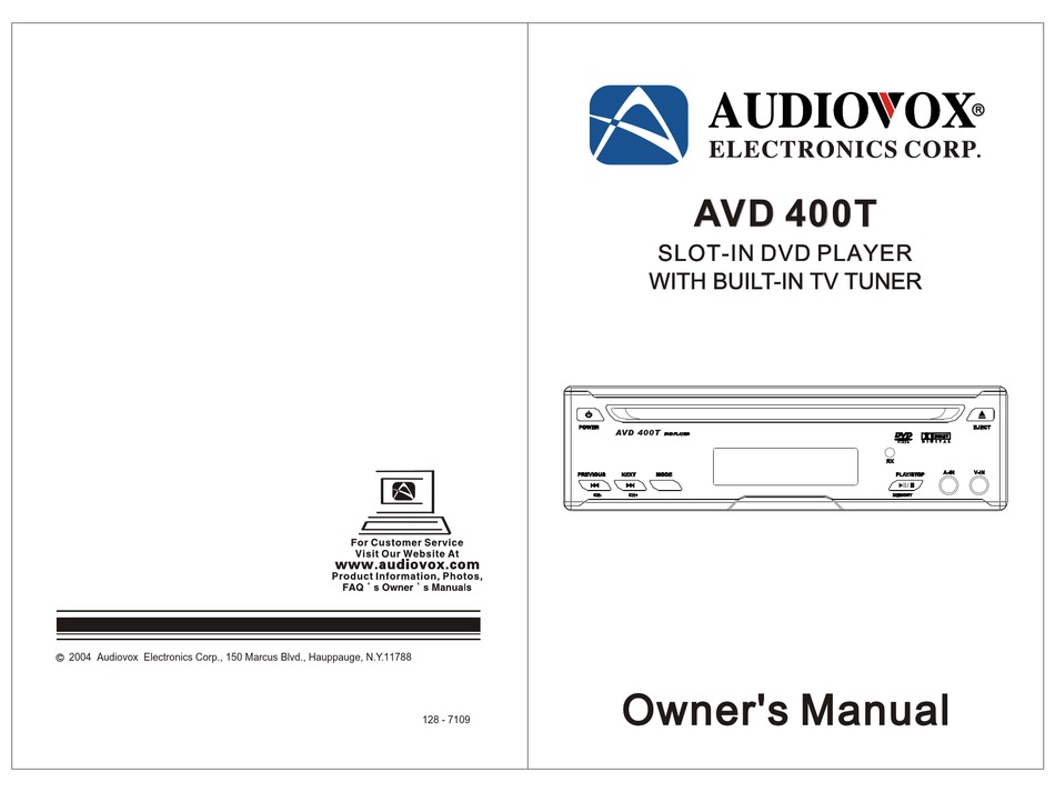 AUDIOVOX AVD 400T CAR RECEIVER OWNER'S 