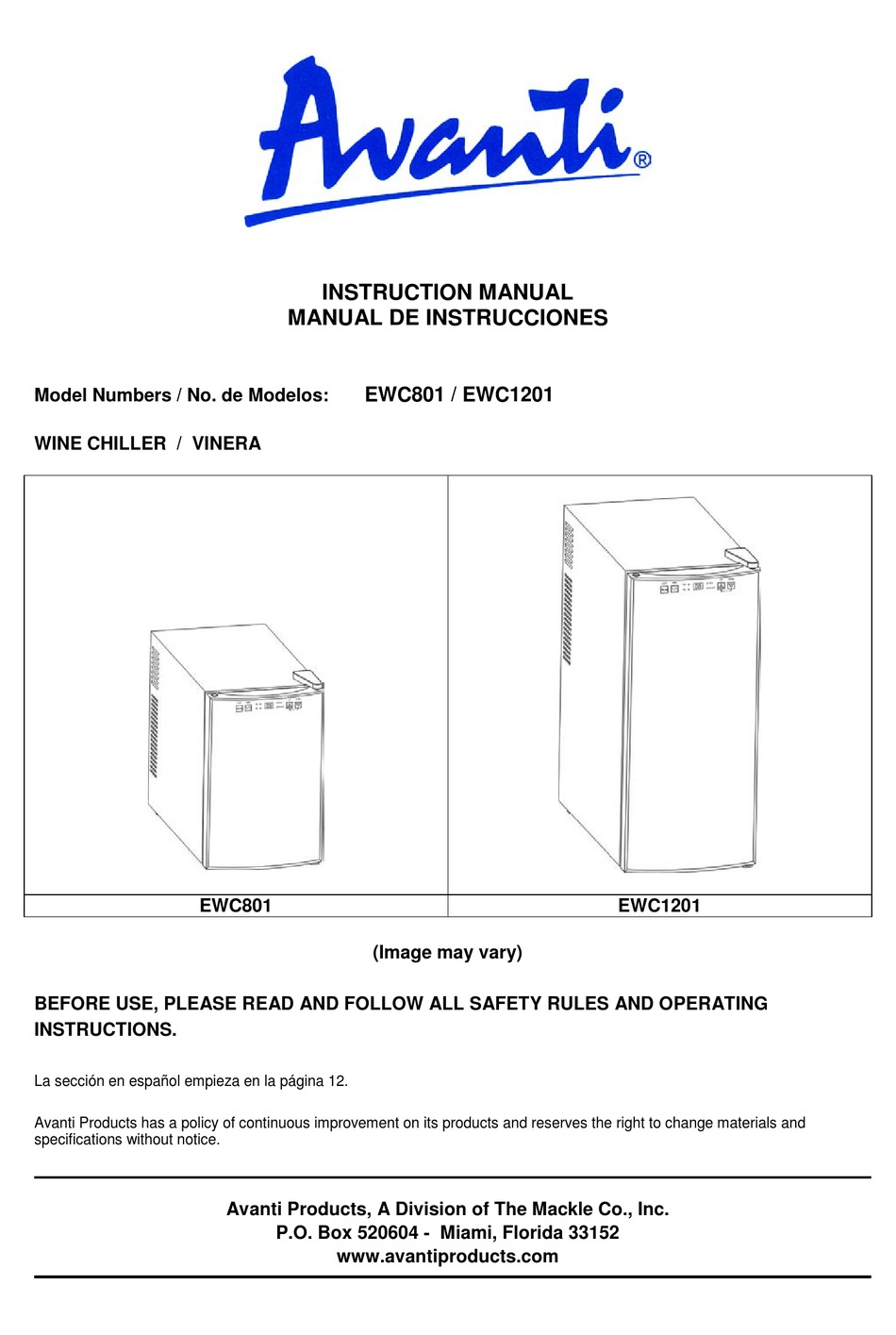 Avanti Ewc1201 Instruction Manual Pdf Download Manualslib