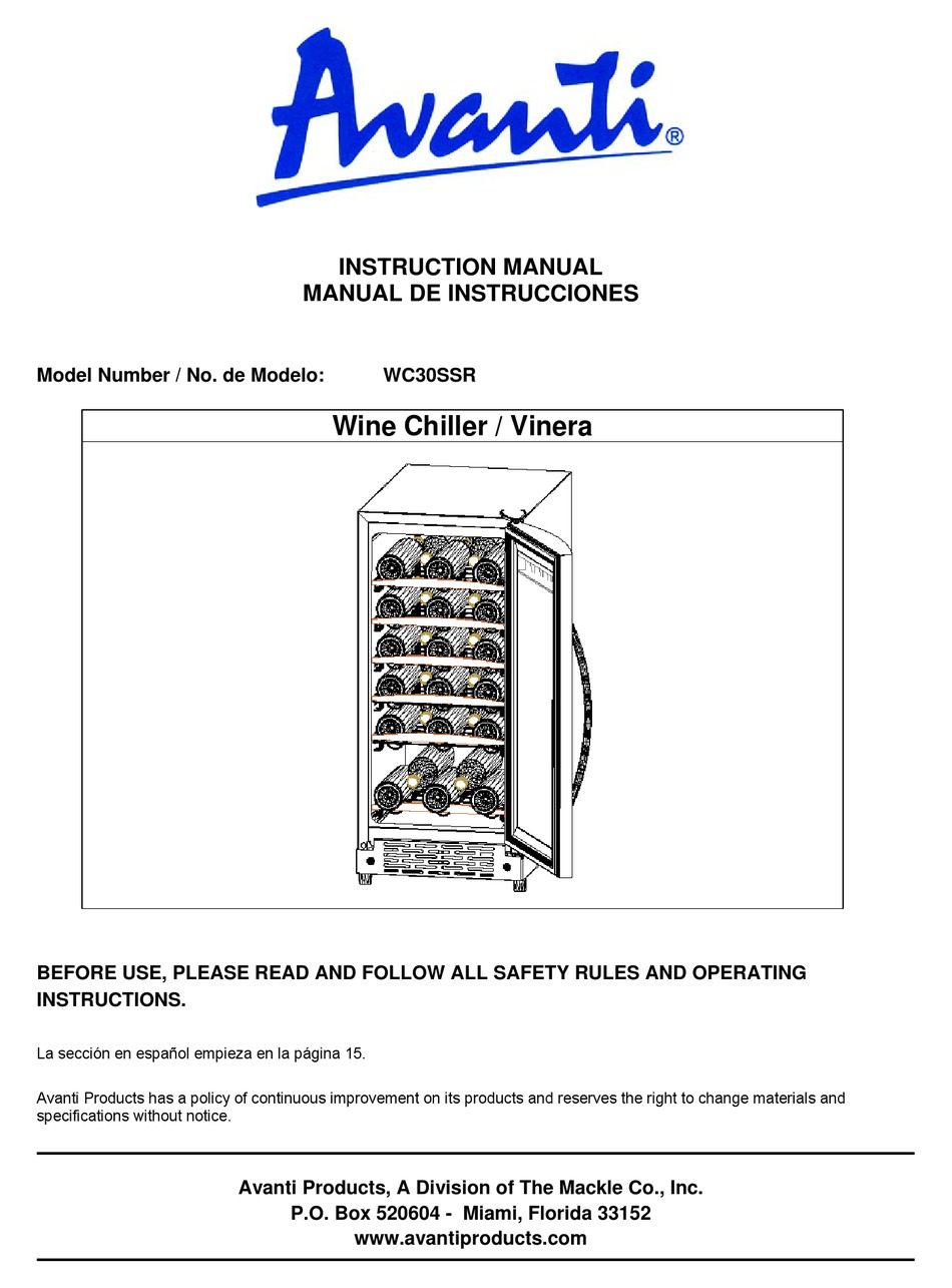 Avanti Wc30ssr Instruction Manual Pdf Download Manualslib