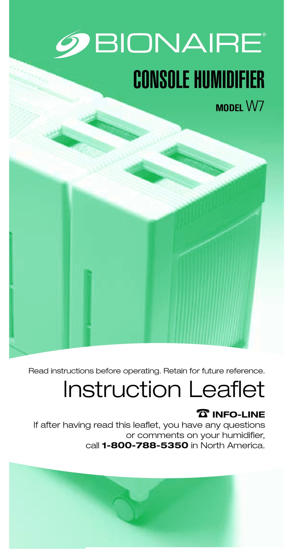 BIONAIRE W7 HUMIDIFIER INSTRUCTION LEAFLET ManualsLib