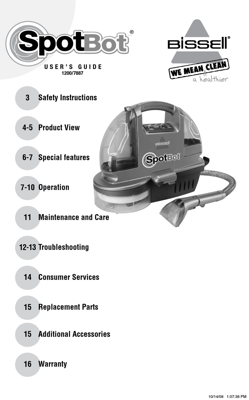 Bissell Spotbot 1200 7887 User Manual Pdf Download Manualslib