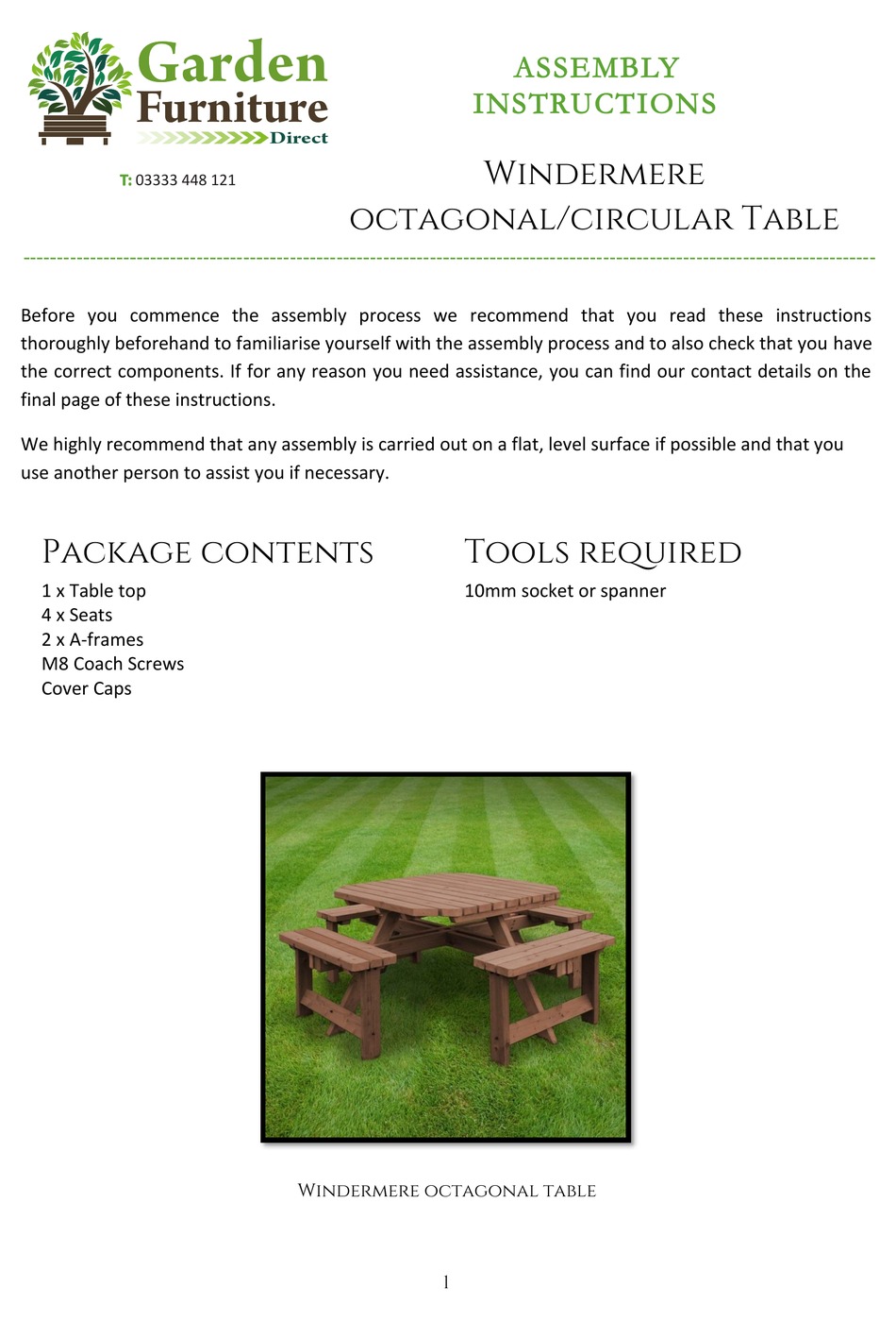 GARDEN FURNITURE DIRECT WINDERMERE OCTAGONAL TABLE ASSEMBLY