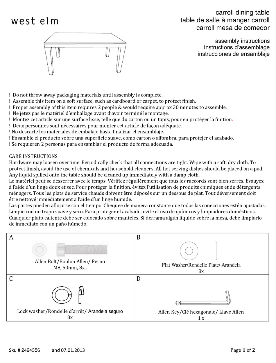 WEST ELM CARROLL ASSEMBLY INSTRUCTIONS Pdf Download ManualsLib