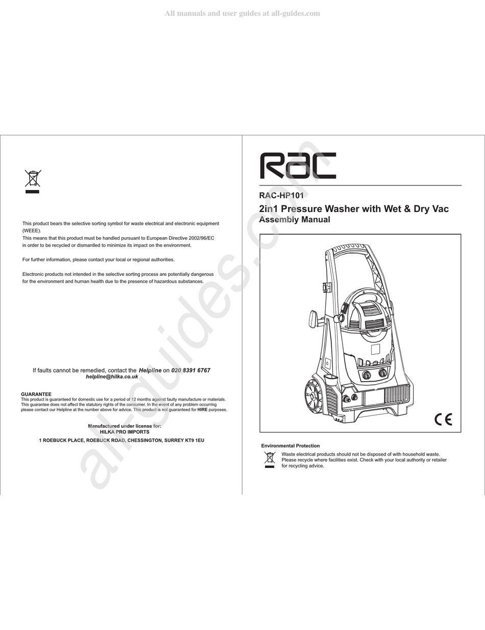 RAC HP101 ASSEMBLY MANUAL Pdf Download | ManualsLib