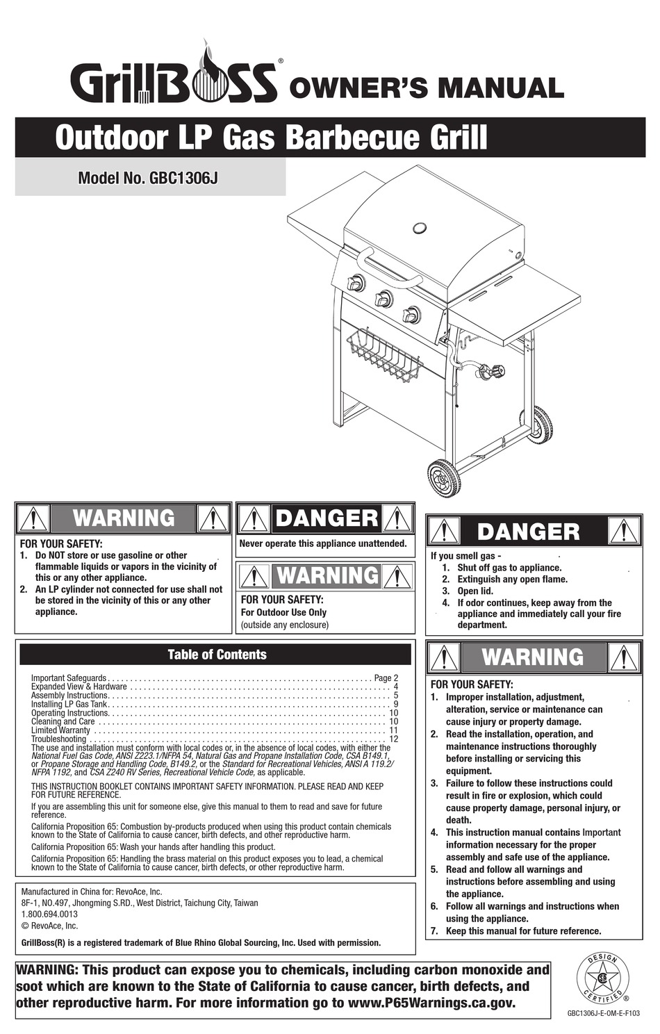 GRILLBOSS GBC1306J OWNER'S MANUAL Pdf Download | ManualsLib