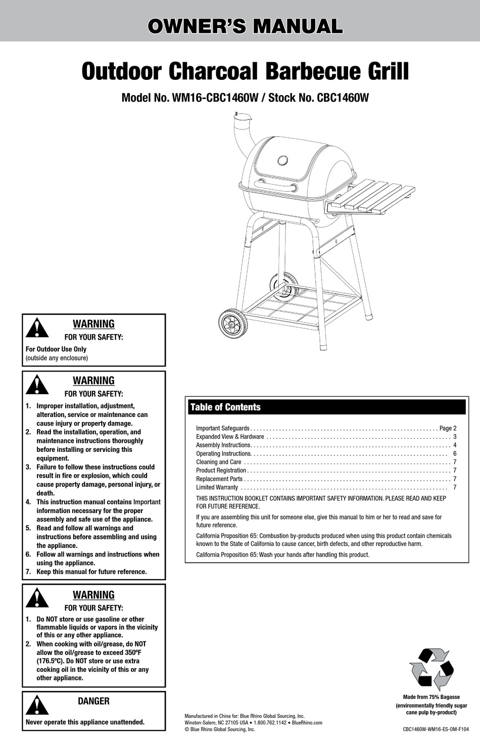 BLUE RHINO WM16-CBC1460W OWNER'S MANUAL Pdf Download | ManualsLib