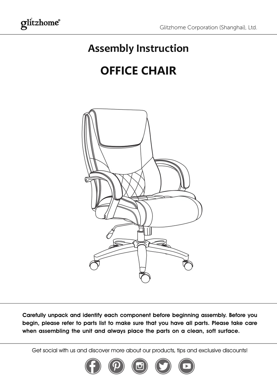 GLITZHOME OFFICE CHAIR 1009202149 ASSEMBLY INSTRUCTION MANUAL Pdf