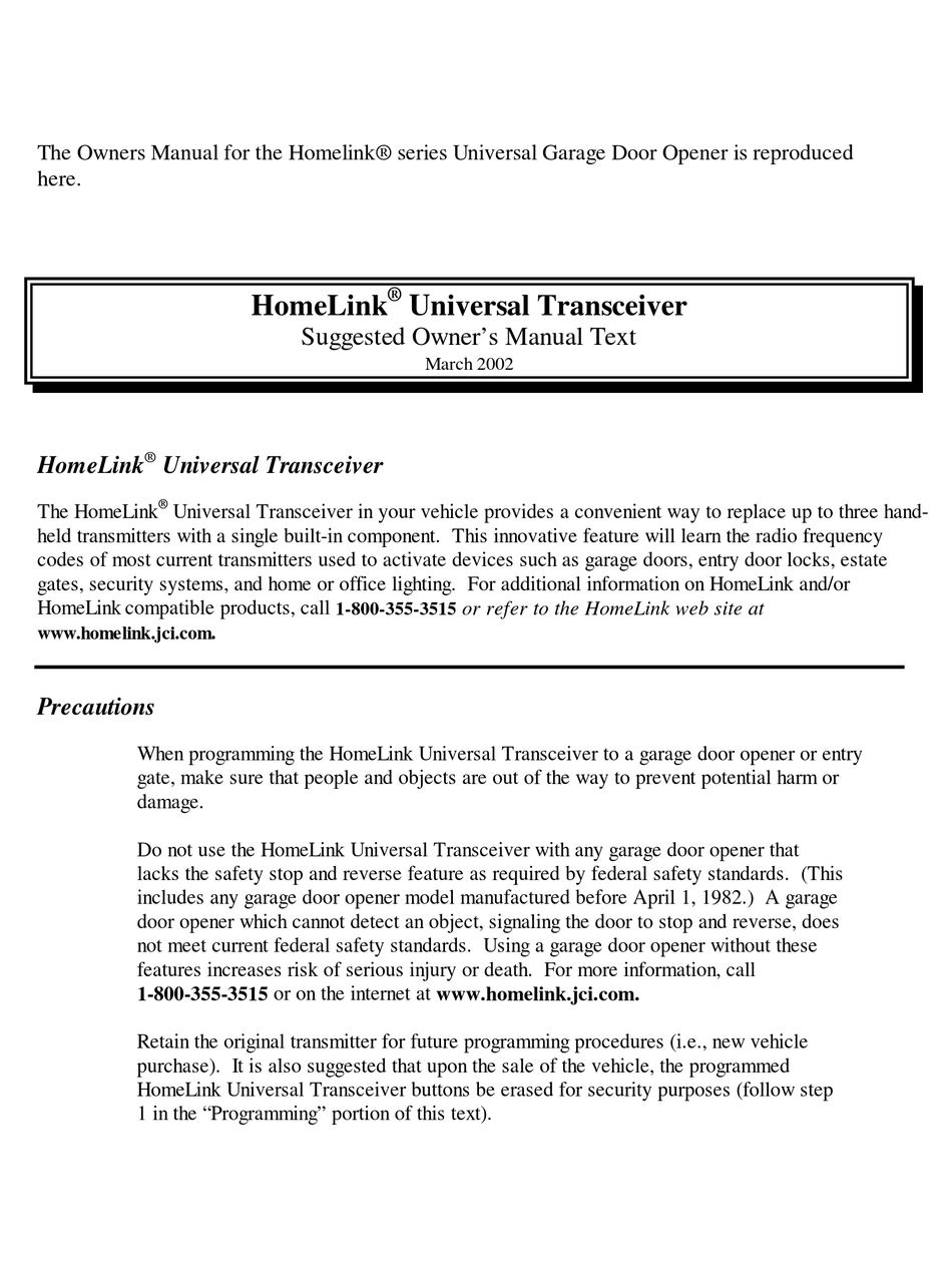 HOMELINK CB2GTX2HL3 OWNER'S MANUAL Pdf Download ManualsLib